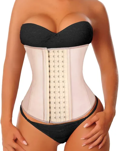 Vista 2 de YIANNA Entrenador de cintura para mujer, corsé de látex bajo el busto, corsé de cintura con reloj de arena, 4 ganchos