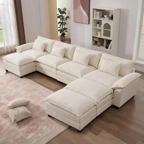Vista 36 de IPKIG 117" Modular Sectional Cloud Couch, Modern L-Shaped Sofa with Ottoman Blanco beige