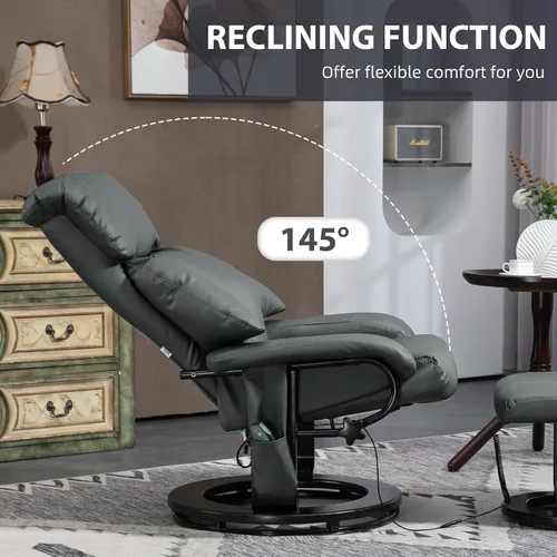 Vista 5 de HOMCOM Silla reclinable de masaje con otomana, reclinable giratorio de 360° y reposapiés, vibración de 10 puntos, silla reclinable de piel sintética