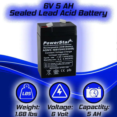 Vista 3 de PowerStar Paquete de 2 - Batería 6V 6 voltios SLA VRLA recargable 4, 4.5,5 AH batería
