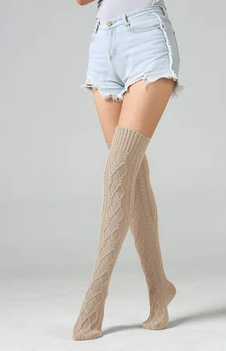 Vista 3 de SherryDC - Calcetines de punto para mujer, hasta el muslo, extra largas, calentadores de piernas, para invierno