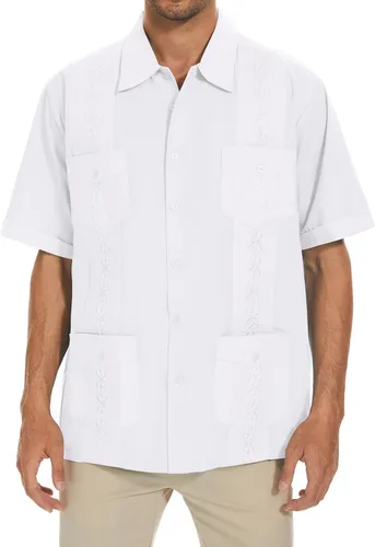 Vista 14 de MAXJON Camisas de guayabera para hombre, camisas cubanas de manga corta