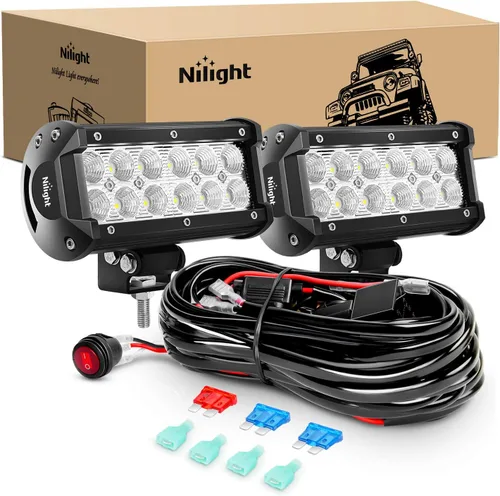Vista 10 de Nilight Barra de luz LED con cubiertas ámbar/negras, 2 unidades de 36 W 6.5 pulgadas, luces todoterreno superbrillantes para conducción, niebla