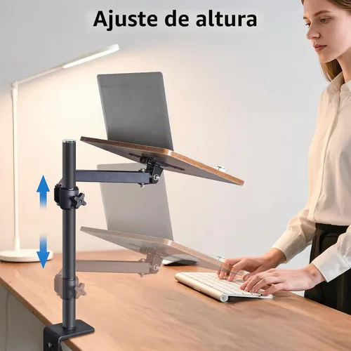 Vista 8 de Soporte de libro ajustable con soporte de abrazadera de escritorio, soporte de lectura de madera con brazo de metal, negro