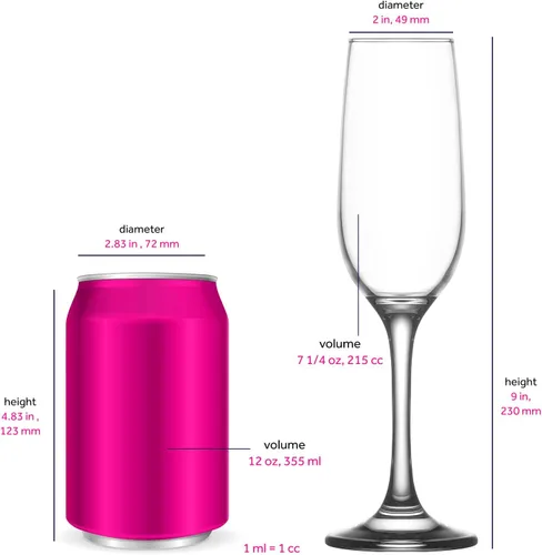 Vista 2 de LAV Juego de 6 copas de champán – Copas de champán transparentes de 7.25 oz – Vasos de mimosa con diseño clásico elegante – Vasos Prosecco