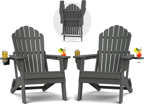 Vista 10 de Plawdlik Silla Adirondack plegable de gran tamaño mejorada 2026, silla para hoguera resistente de 380 libras con respaldo extra alto de 37.8