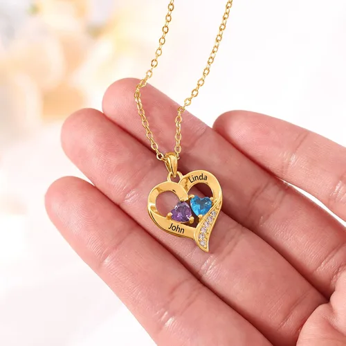 Vista 4 de Lam Hub Fong Collar con nombre para mujer, regalos personalizados para el día de la madre, collar de piedra natal para madre e hija, regalos