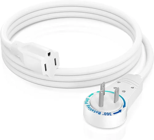 Vista 16 de Maximm - Cable de extensión de enchufe plano blanco de 1 pie, rotación de 360°, toma única, para interiores, calibre 16, 3 puntas, cable de tierra