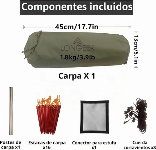 Vista 4 de Tienda de campaña para 2-4 personas, para 4 estaciones, ultraligera, fácil de montar, estilo Teepee caliente