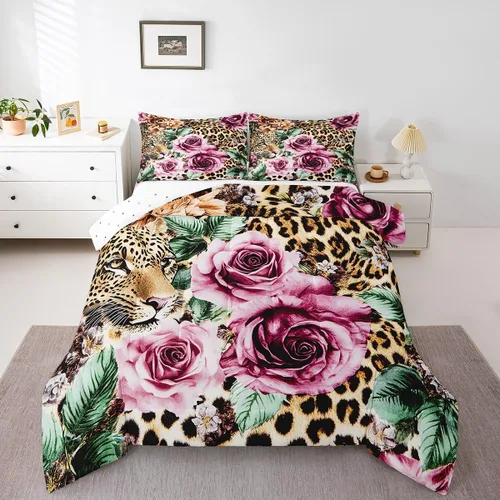 Vista 35 de Feelyou Juego de edredón de animales de la selva para todas las estaciones, juego de ropa de cama con 1 funda de almohada de microfibra de elefante