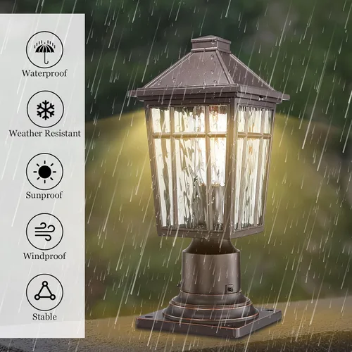 Vista 6 de Darkaway Luces de Poste para Exteriores Accesorio de Luz de Poste de Lámpara, Carcasa de Aluminio Impermeable con Vidrio de Efecto Ondas de Agua