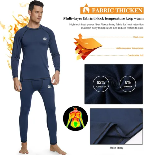 Vista 3 de mens Compression Base Layers Long Johns Winter Gear With Fleece Lined for Skiing