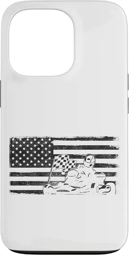 Vista 10 de iPhone 16 Go Kart Racing American Flag Vintage Case