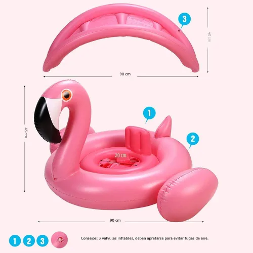 Vista 6 de Flotador de piscina para bebés con dosel, anillo de natación inflable de flamenco, flotadores de piscina infantil, juguetes para bebés, niñas