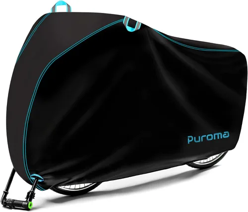 Vista 10 de Puroma Funda para bicicleta impermeable al aire libre, cubierta de bicicleta para lluvia, sol, rayos UV, polvo, viento, con agujero de bloqueo
