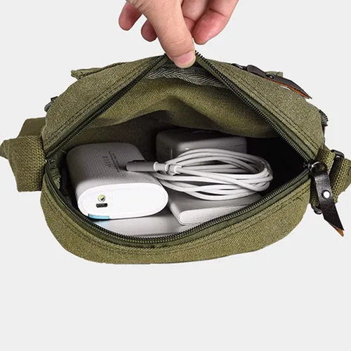 Vista 3 de Bolso bandolera pequeño para hombres y mujeres, bolso de hombro de lona vintage, bolso cruzado de viaje, bolso cruzado con múltiples bolsillos