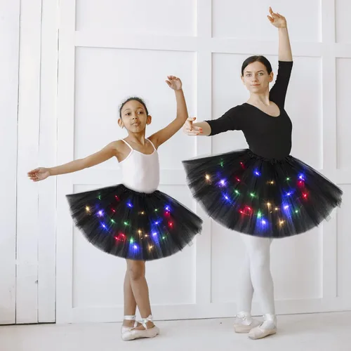 Vista 5 de Tutús iluminado de 3 capas para mujer, falda tutú LED para adultos y adolescentes, falda clásica elástica de ballet, disfraz de fiesta brillante