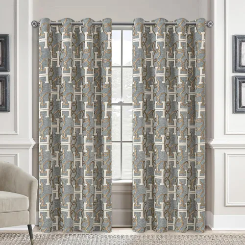 Vista 11 de Cortinas opacas modernas de letra H para sala de estar, cortina de ventana de lujo con patrón de cadena de chenilla, jacquard de 84 pulgadas