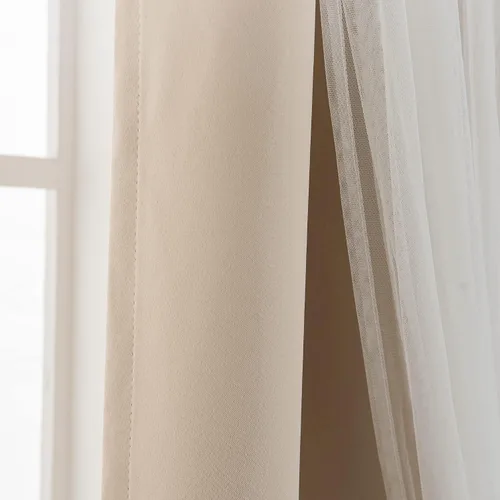Vista 4 de INLINAS Cortinas opacas beige con superposición transparente, paneles térmicos y de reducción de ruido con ojales en la parte superior