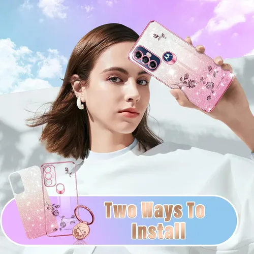 Vista 6 de Likiyami Funda 3 en 1 para Motorola Moto G Play 2023, Moto G Pure, Moto G Power 2022 – Funda femenina con purpurina para mujeres y niñas, bonito