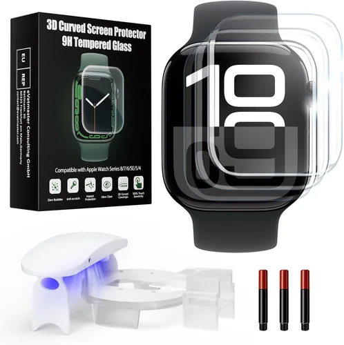 Vista 11 de Protector de pantalla de vidrio templado UV compatible con Apple Watch Series SE/6/5/4 de 40 mm, protector de pantalla iWatch sin burbujas