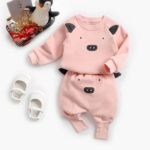 Vista 2 de TBUIALL Conjunto de sudadera de manga larga con diseño de animales de dibujos animados, blusa, pantalones cálidos, para niños y niñas