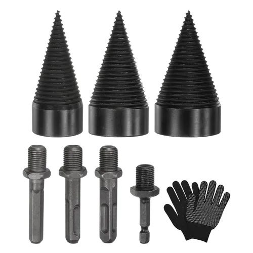 Vista 16 de M METERXITY Paquete de 1 broca divisora de madera de 1.260 in + 4 asas (cuadrada+redonda+vástago hexagonal+hexagonal pequeño) broca divisor de leña