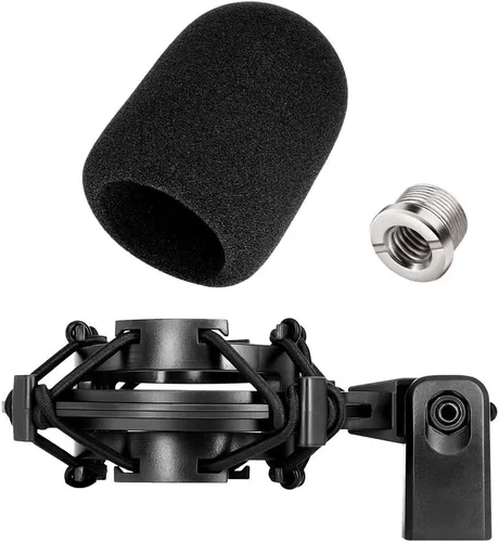 Vista 5 de AT2020 Soporte de amortiguador para micrófono con filtro pop, [Construido a medida para micrófono audio technica] Clip de sujeción de amortiguador