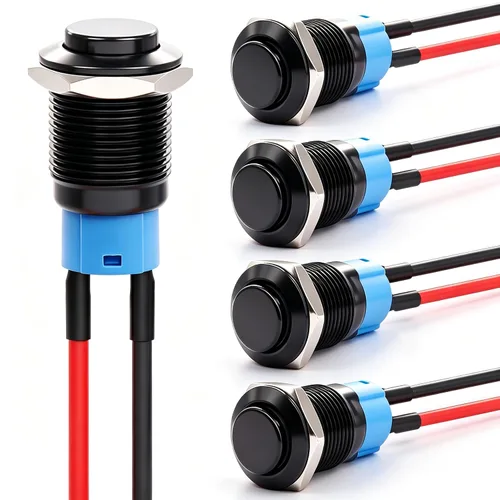 Vista 14 de Twidec /6 unids interruptor de botón momentáneo de 0.472 in agujero de montaje de 1/2 "encendido apagado mini redondo impermeable negro con cables