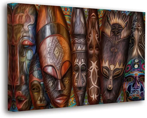 Vista 33 de SpiritualHands Máscaras africanas - Lienzo decorativo para pared, lienzo de dama africana, vibrante arte de pared africano hecho a mano