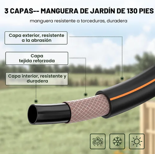 Vista 4 de Giraffe Tools - Carrete para manguera de jardín retráctil de 1/2 pulgadas x 130 pies, súper resistente, bloqueo a cualquier longitud, sistema