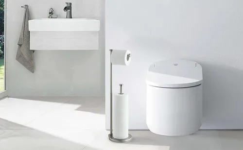Vista 5 de SunnyPoint Soporte de papel higiénico de baño independiente con reserva, el área de reserva tiene suficiente espacio para rollo jumbo