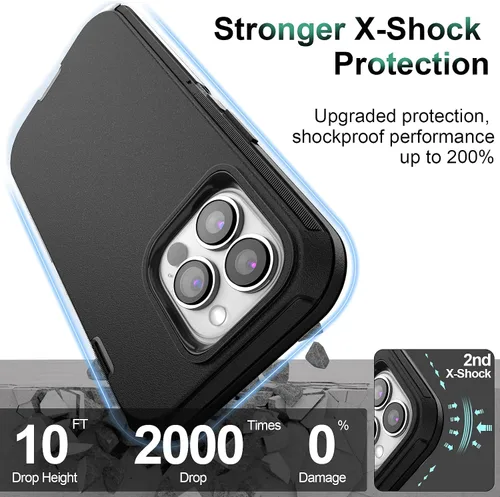 Vista 5 de Funda para iPhone 14 Pro Max de 6.7 pulgadas con 2 protectores de pantalla y soporte de funda de clip para cinturón, resistente protección de cuerpo