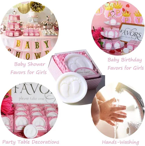Vista 5 de AIXIANG Jabones para baby shower, hechos a mano, en caja de regalo rosa, regalos de jabón perfumado para pies de bebé, regalos y decoraciones