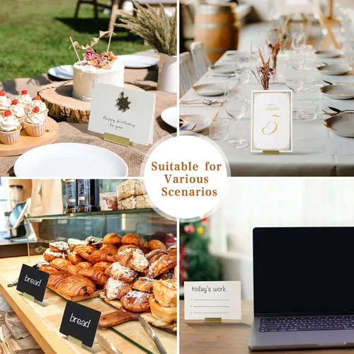 Vista 5 de Soportes Dorados para Números de Mesa, Paquete de 24 Soportes de Metal para Tarjetas de Lugar y Portafotos con Caja de Almacenamiento - Ideal