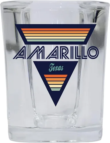 Vista 2 de Amarillo Texas - Vaso de chupito de licor de base cuadrada de 2 onzas, diseño retro, paquete de 4