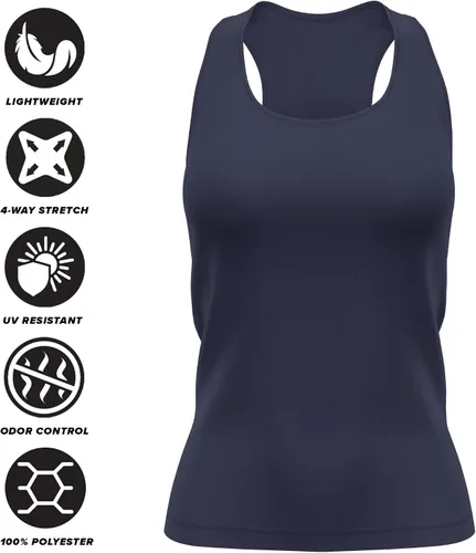 Vista 4 de Camiseta deportiva sin mangas oficial de NCAA Collegiate para mujer, con espalda cruzada, colección con logotipo primario
