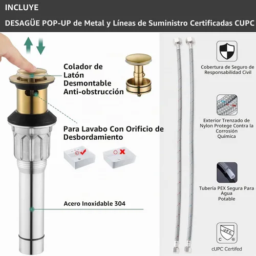 Vista 3 de PARLOS Grifo de lavabo de baño dorado cepillado de 4 pulgadas para tocador Oro cepillado