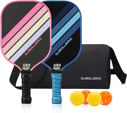 Vista 11 de Juego de 2 palas de pickleball 4 raquetas de pickleball, juego de pickleball aprobado por USAPA, superficie de fibra de vidrio fibra de carbono