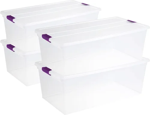 Vista 28 de Sterilite ClearView - Paquete de 4 cajas de cierre ClearView de 60 cuartos de galón, contenedores organizadores con ruedas con tapas de pestillo