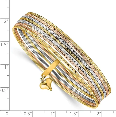 Vista 3 de ICE CARATS 14k Dangle Heart Tri Color Gold Set Of 7 Slip On Bangle Bracelet Fine Jewelry For Women Gifts For Her