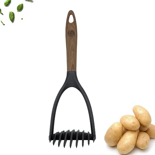Vista 3 de Trituradores de patatas con mango suave al tacto de madera para cocinar, agarre elegante y cómodo, herramienta de puré de patatas a presión