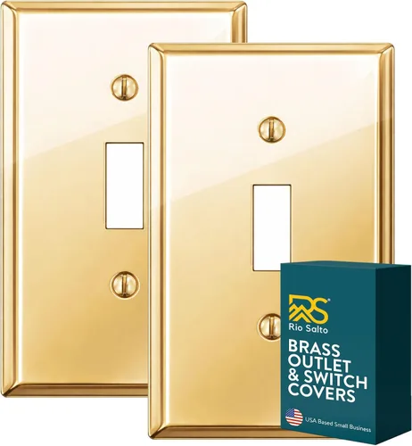 Vista 90 de Rio Salto BRASS Signature Collection MIDSIZE - Placa de pared de metal dorado para interruptor de luz o cubierta de tomacorriente, placa de pared