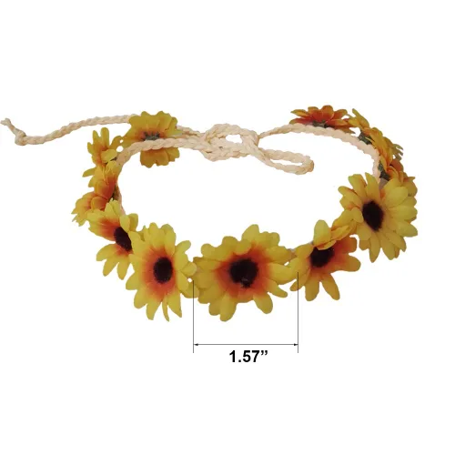 Vista 6 de Diadema de flores, diadema de girasol, pinzas para el cabello, corona floral, pasador, bandas para el cabello para mujeres y niñas, tocado bohemio