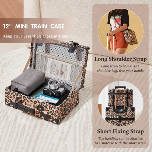 Vista 5 de Unitravel Juego de equipaje vintage de 3 piezas para mujer con cerradura TSA, Leopardo