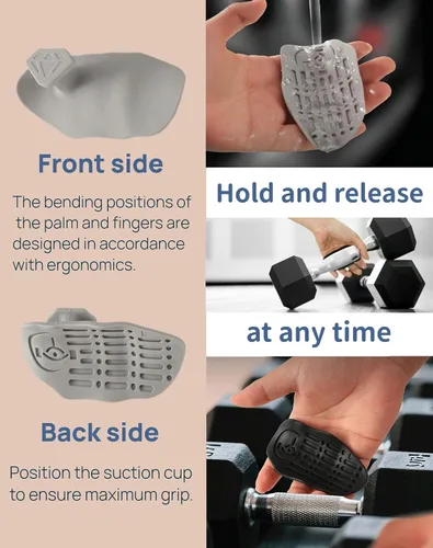 Vista 4 de Guantes de entrenamiento de goma de agarre fuerte para gimnasio, agarres antideslizantes para levantamiento de pesas, agarres ligeros