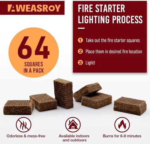 Vista 2 de Fire Starter Squares 192 - Arrancadores de fuego para chimenea, chimenea, parrilla de barbacoa, fuego de campamento, estufa de leña, resistente al