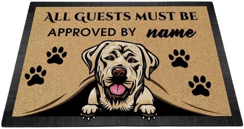 Vista 23 de Tapete personalizado con nombre de perro que mira al perro Cocker Spaniel, todos los invitados deben ser aprobados por alfombras para decoración