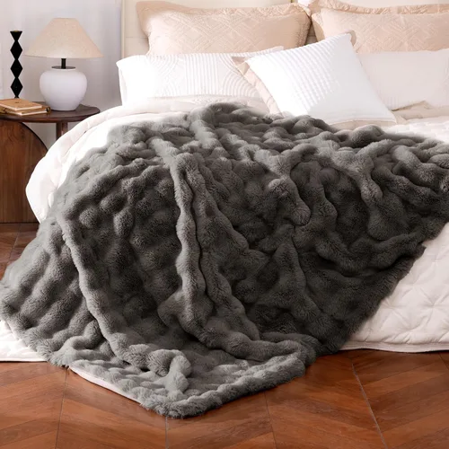 Vista 22 de Manta de piel sintética ultrasuave y acogedora, manta mullida de felpa gruesa de burbujas, manta mullida de lujo de gran tamaño para sofá, cama