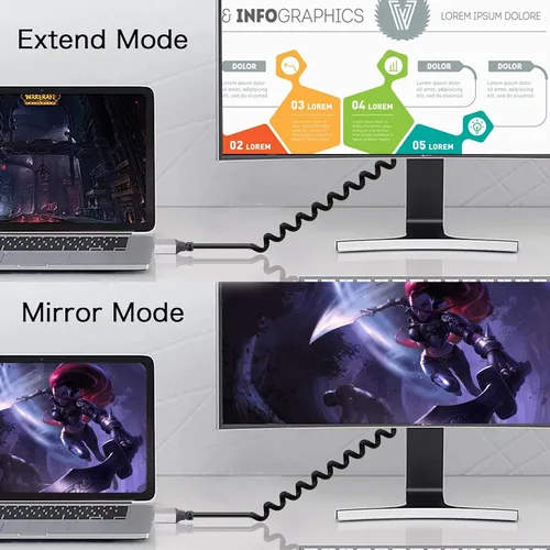 Vista 5 de 90 grados de ángulo izquierdo UHD 4K HDTV macho a HDTV macho 18Gbps HDTVs2.0 cable extensor en espiral soporta 4K @60Hz, 1080p, ARC, 3D, para DVR